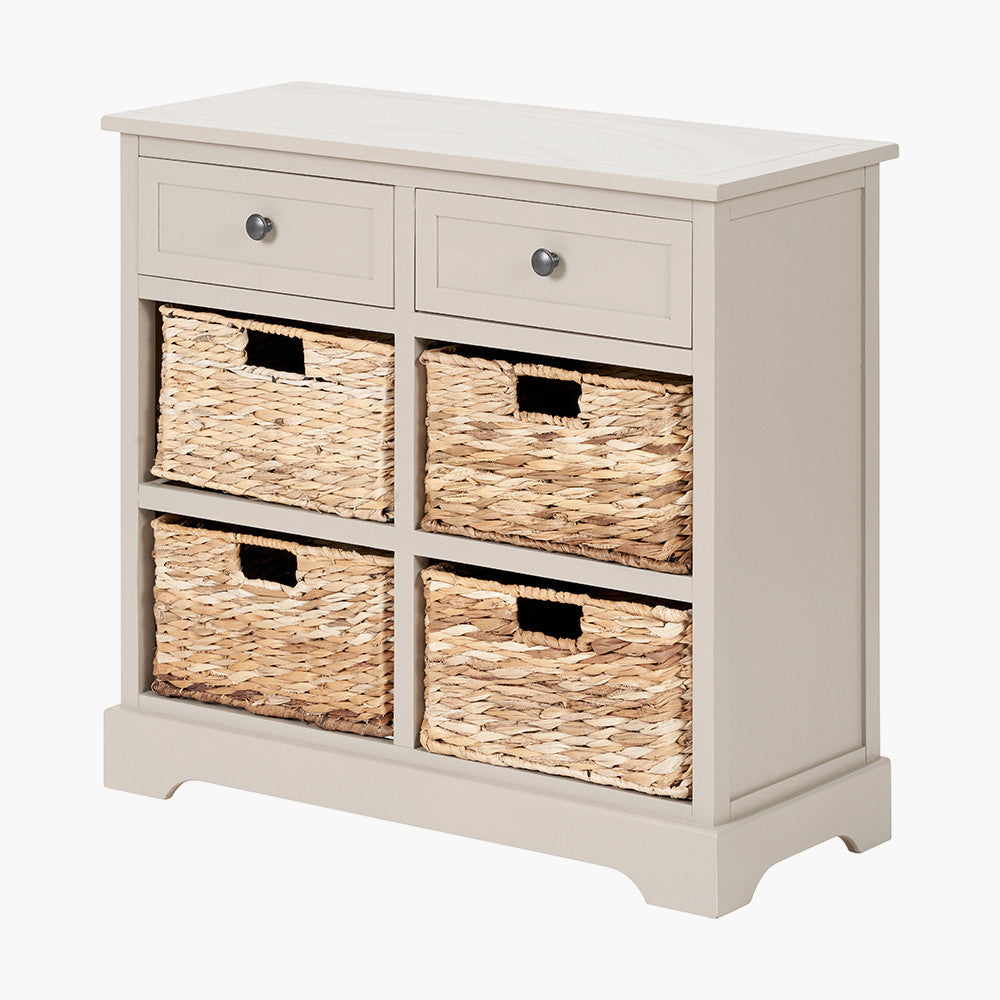 Devonshire Putty Grey Pine Wood with 4 Baskets Sideboard